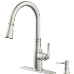 Bryton Stainless Steel Single Handle Pull-down Kitchen Faucet with Sprayer Function (Deck Plate Included)