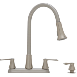 Stainless Steel 2-handle Pull-down Kitchen Faucet with Sprayer Function (Deck Plate Included)