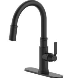 Vandora Matte Black Single Handle Pull-down Kitchen Faucet with Sprayer Function (Deck Plate Include)