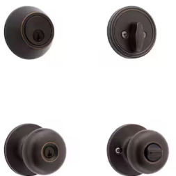 Baron Antique Bronze Exterior Single-cylinder deadbolt Keyed Entry Door Knob Combo Pack