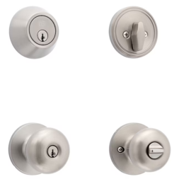 Baron Satin Nickel Exterior Single-cylinder deadbolt Keyed Entry Door Knob Combo Pack