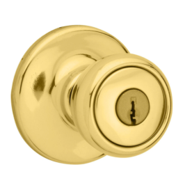 Mobile Home Tylo Polished Brass Exterior No Deadbolt Keyed Entry Door Knob with Antimicrobial Techno