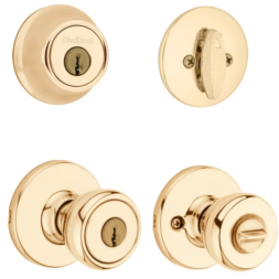 Security Tylo Polished Brass Exterior Single-cylinder deadbolt Keyed Entry Door Knob Combo Pack with