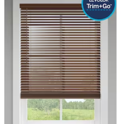 Trim+Go 2-in Slat Width 27-in x 64-in Cordless Walnut Faux Wood Room Darkening Horizontal Blinds
