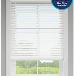 Trim+Go 2-in Slat Width 34-in x 64-in Cordless White Faux Wood Room Darkening Horizontal Blinds
