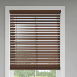 Trim+Go 2-in Slat Width 35-in x 64-in Cordless Walnut Faux Wood Room Darkening Horizontal Blinds